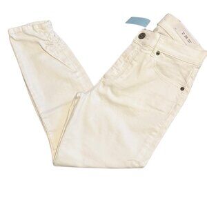 White Skinny Crop Jeans with Ruched Hem